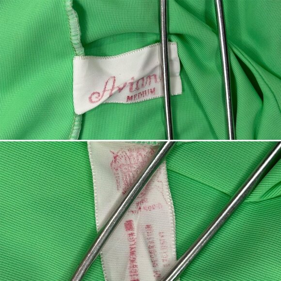 Vintage 70s Lime Nightgown Women's Medium Green Deep V Bow Neckline Racerback - Picture 6 of 11